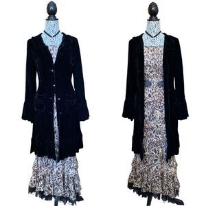 Marrika Nakk Victorian Western Velvet Duster Coat in Black Size XS